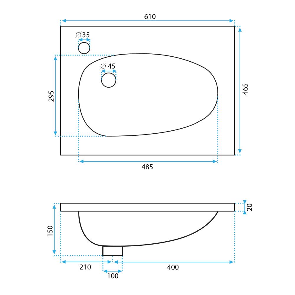 Lavatório embutido CONGLOMERATE Rea SELENA 60