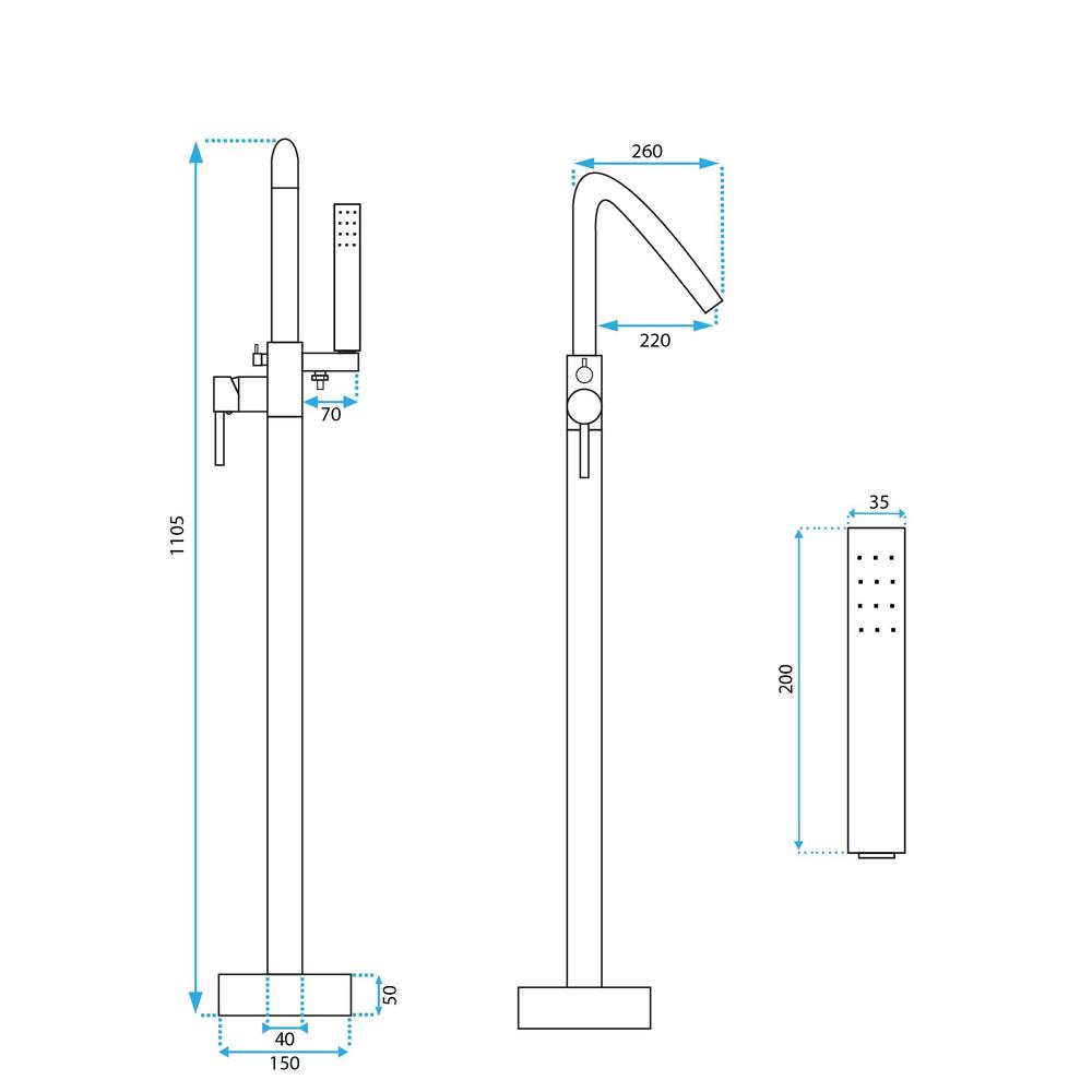 Bateria wannowa Rea ARAS złota szczotkowana