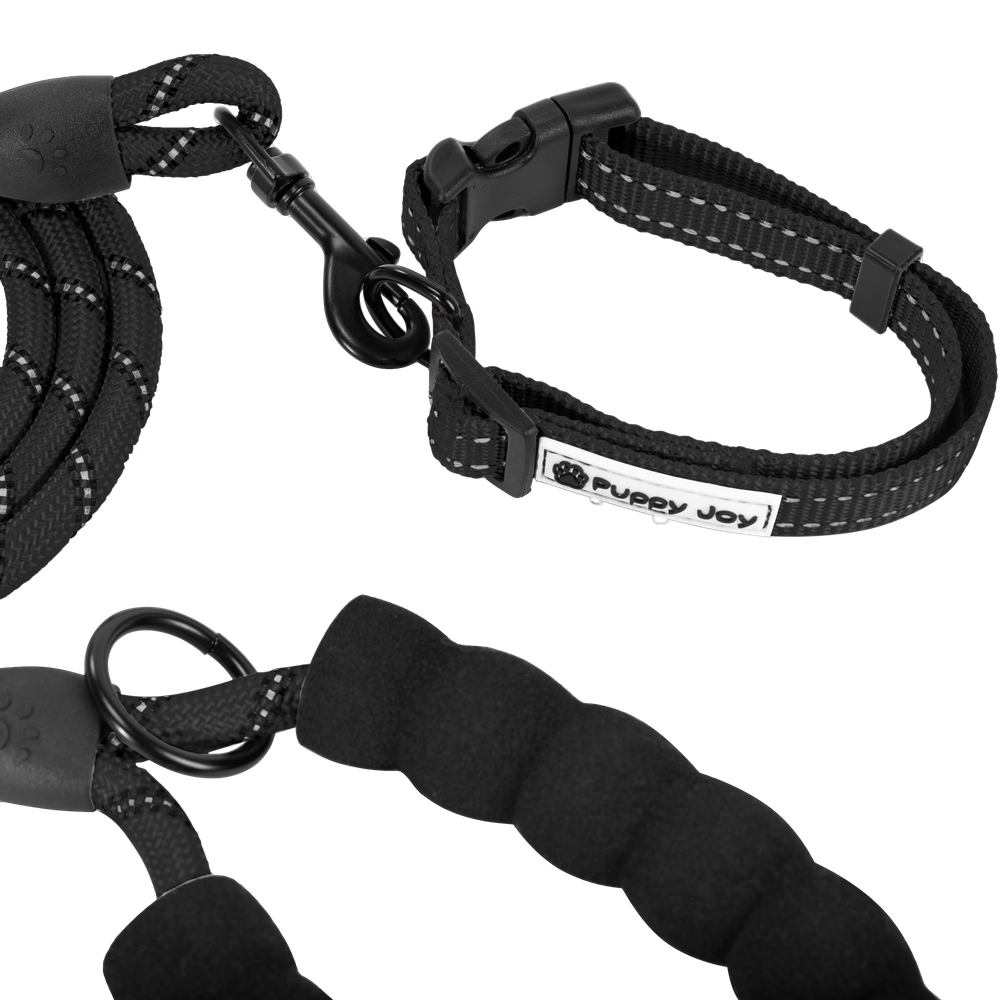 Smycz i obroża dla psa odblaskowa PJ-091 czarna