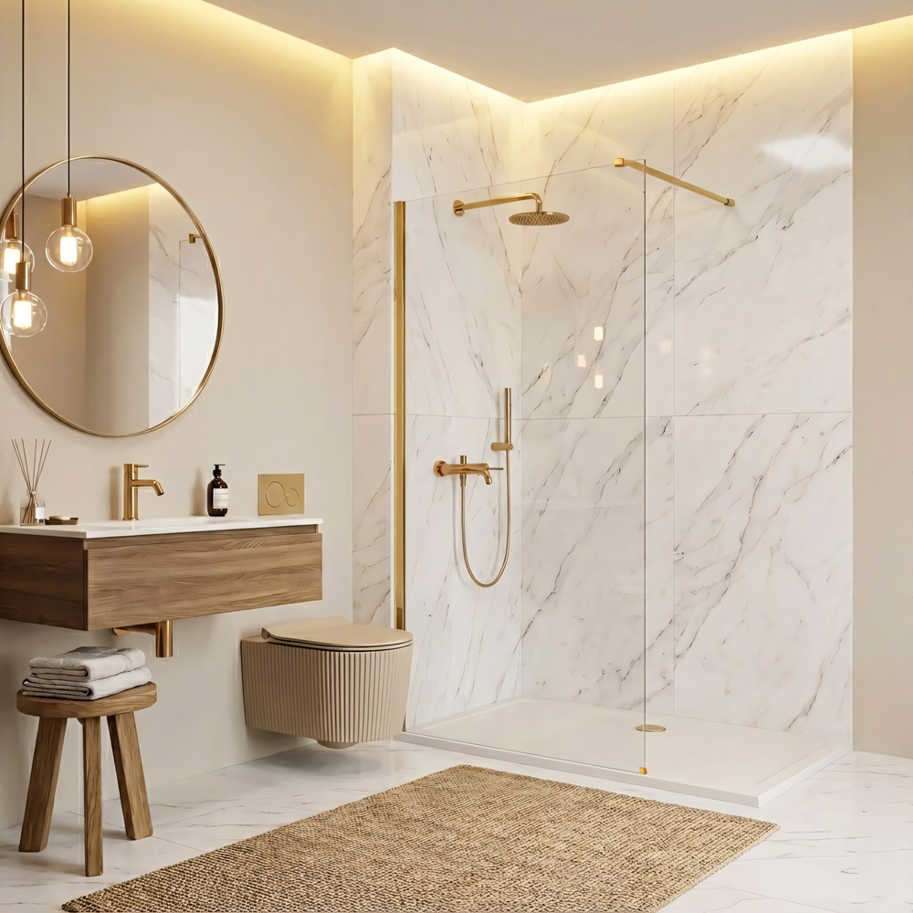 Duschwand Rea Flexi Transparent / Gold 90