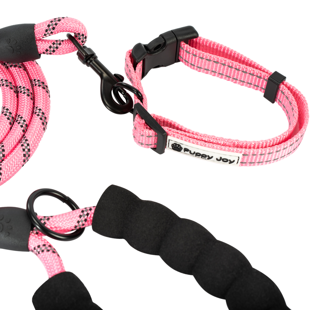 Smycz i obroża dla psa odblaskowa PJ-036 Różowa