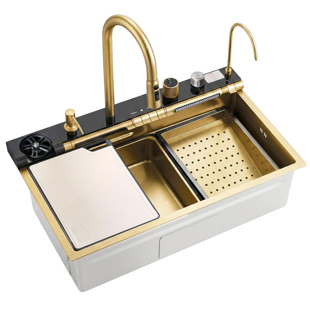 Wielofunkcyjny zlewozmywak stalowy 10w1 REA Alonzo Złoty Szczotkowany