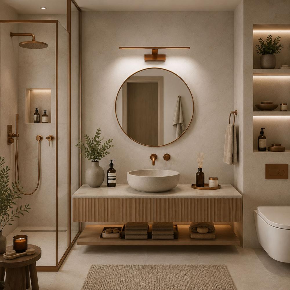 Kúpeľňové nástenné LED svietidlo SWE013-1W 43cm BRUSH COPPER