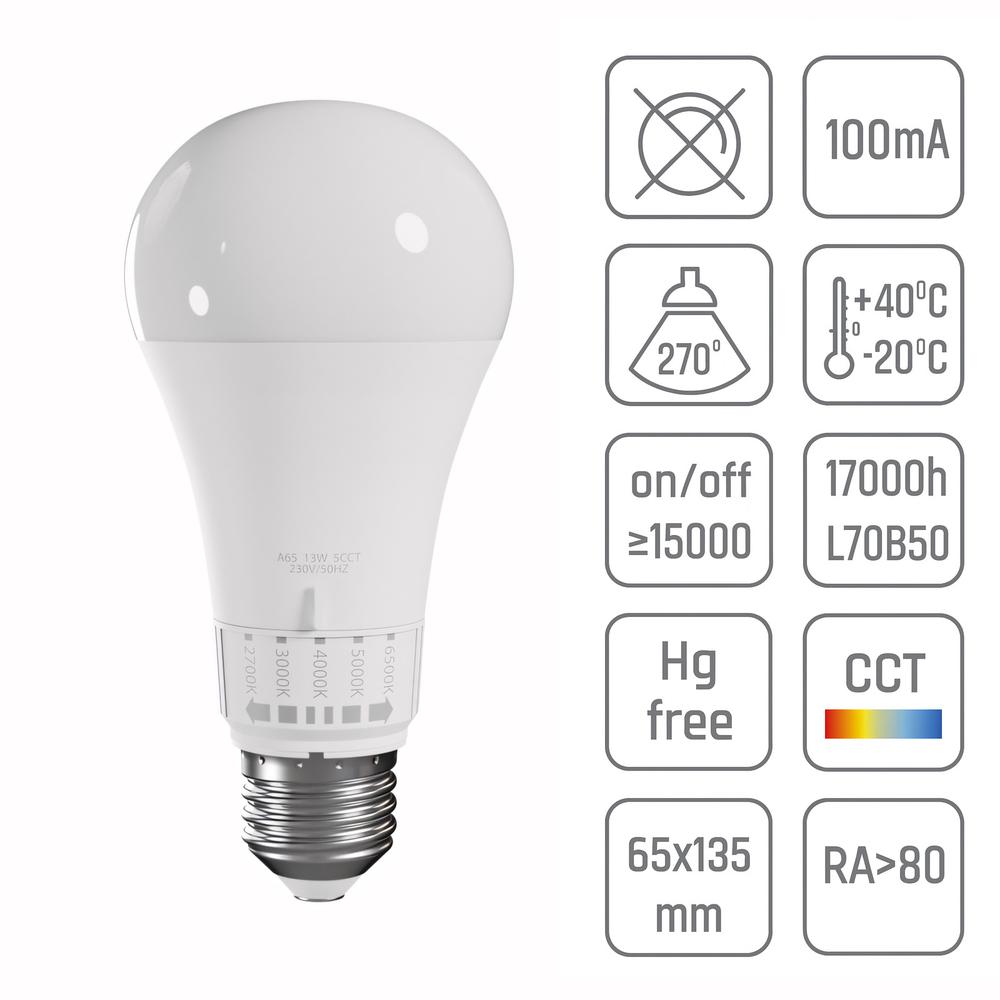 LED-Lampe 5 Lichtfarben GLS E27 230V 13W 5CCT