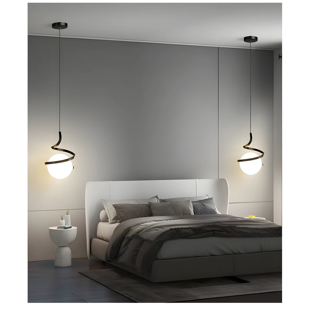 GLASKUGEL SPIRALFÖRMIGE PENDELLEUCHTE GLASS SPHERE SPIRAL PENDANT LAMP APP1732-1CP BLACK