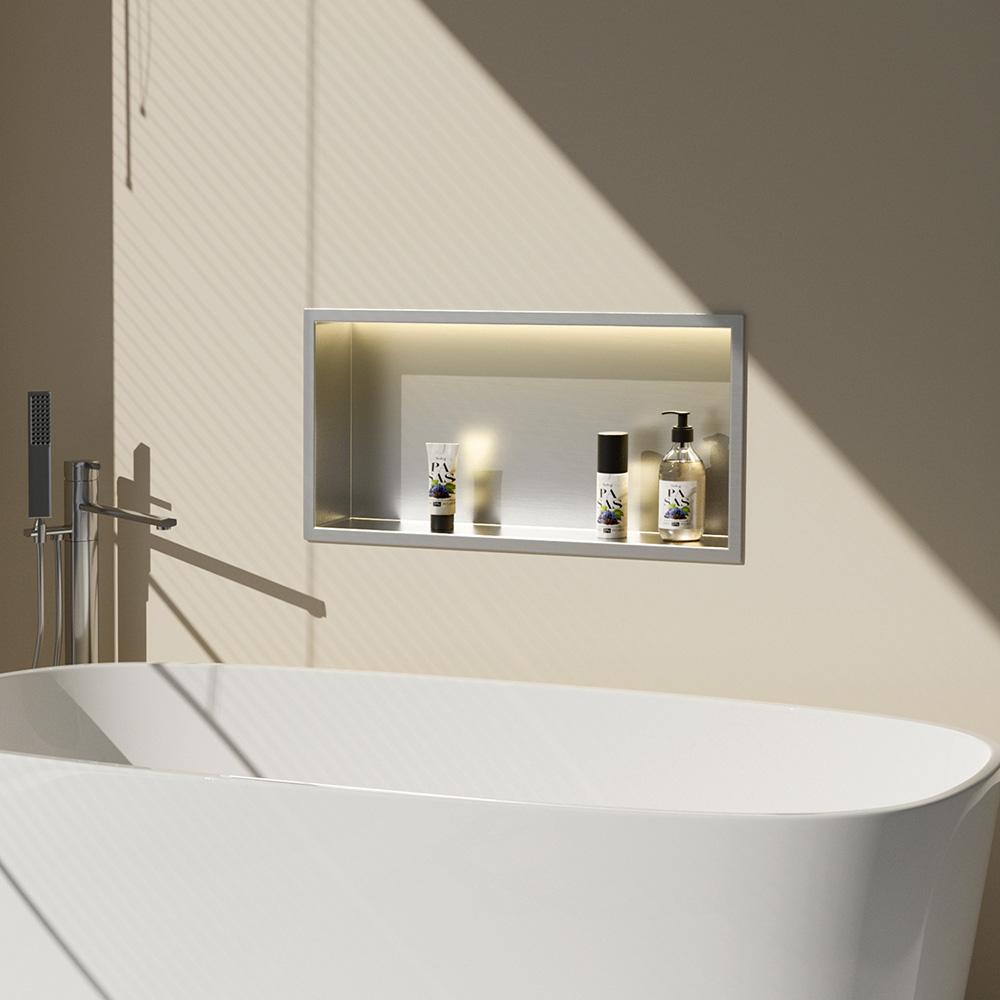 bathroom shelf LED 30x60  steel brush