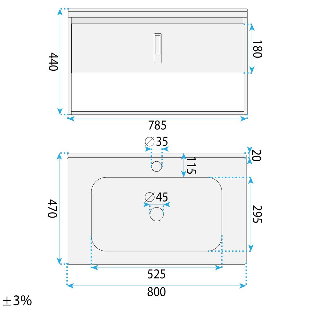 Bathroom furniture set with washbasin Toledo 80cm Grey