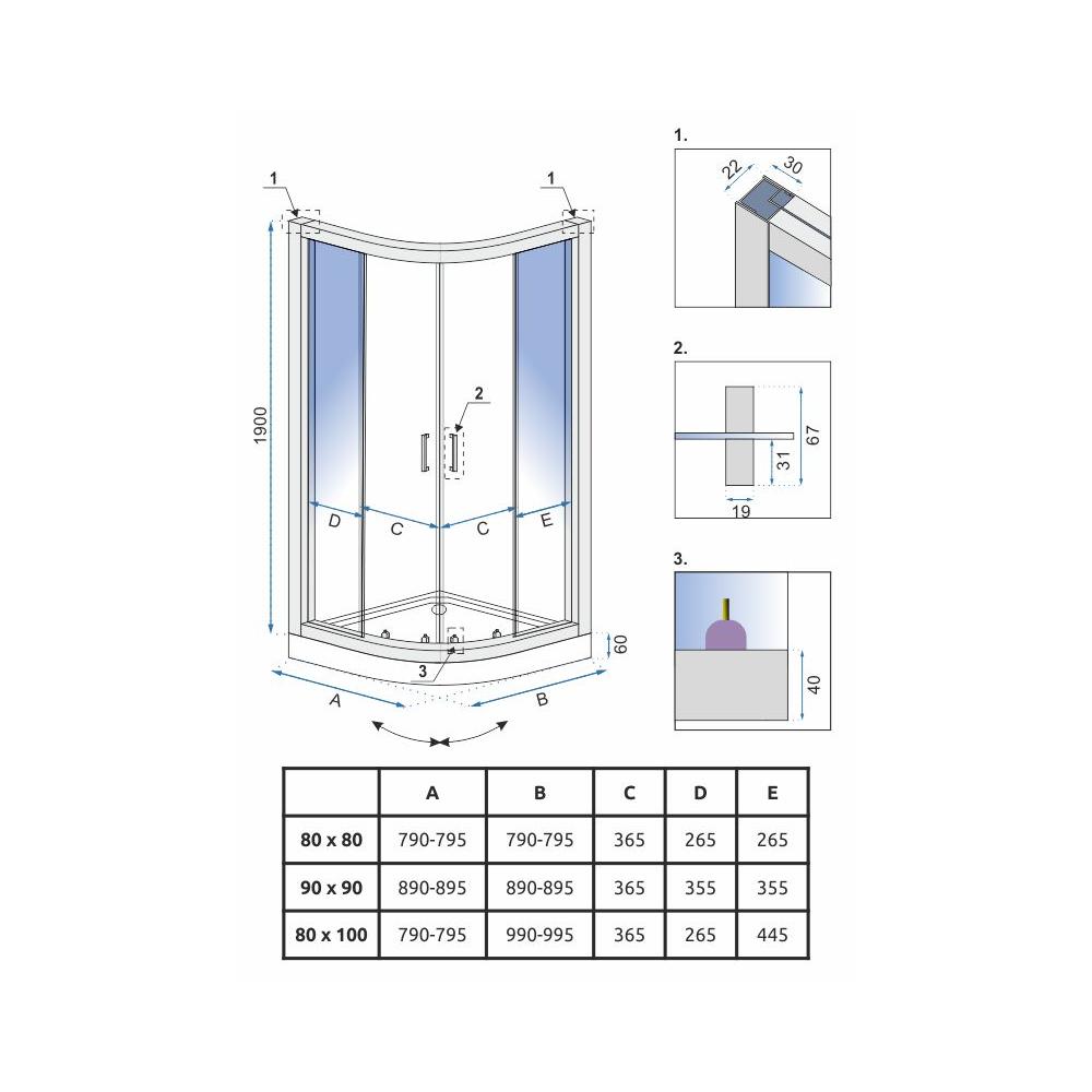 Cabine de douche REA Look Chrome 80x100 + Receveur de douche Look White