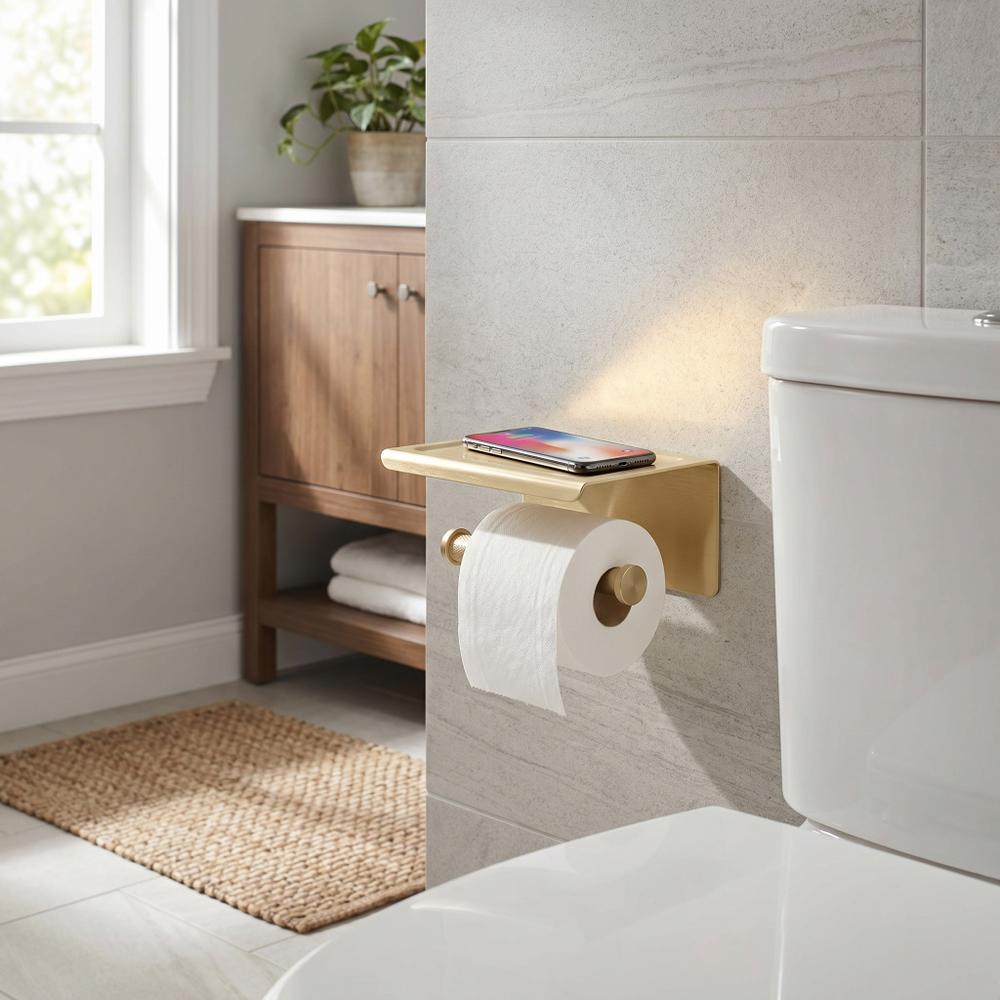 Držiak na toaletný papier s poličkou 6613 Modern Gold Brush