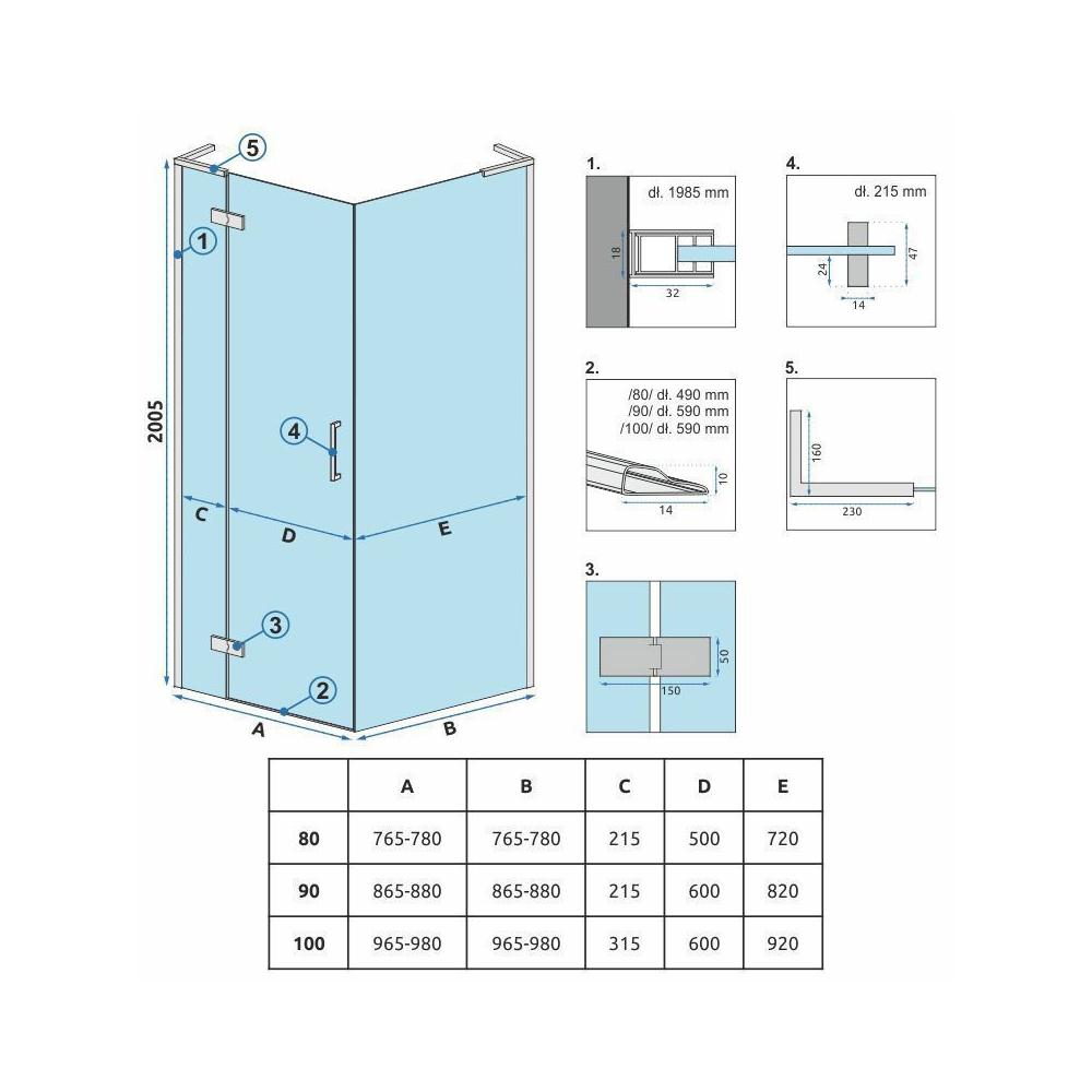 Shower enclosure REA Hugo 100x90 Gold Brush