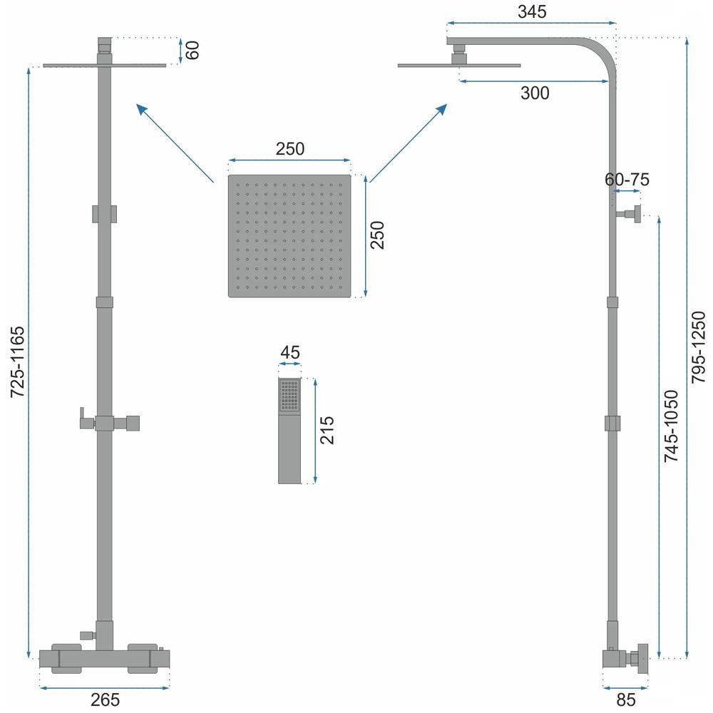 Thermostatic shower set Rea  FENIX Milan Black Mat
