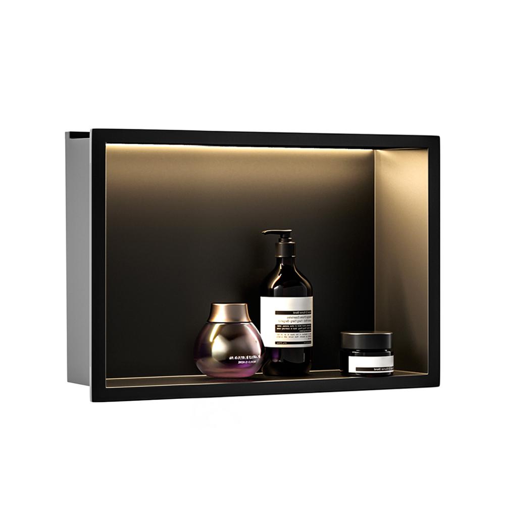 VESTAVNÁ KOUPELNOVÁ POLICE  LED 30x45 black