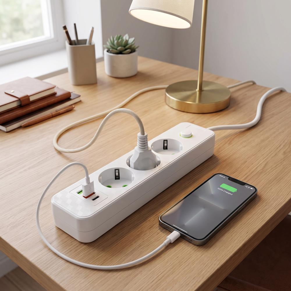 Listwa zasilająca Przedłużacz 3 gniazda + 2x USB-A + USB-C JNH020-3A Biały