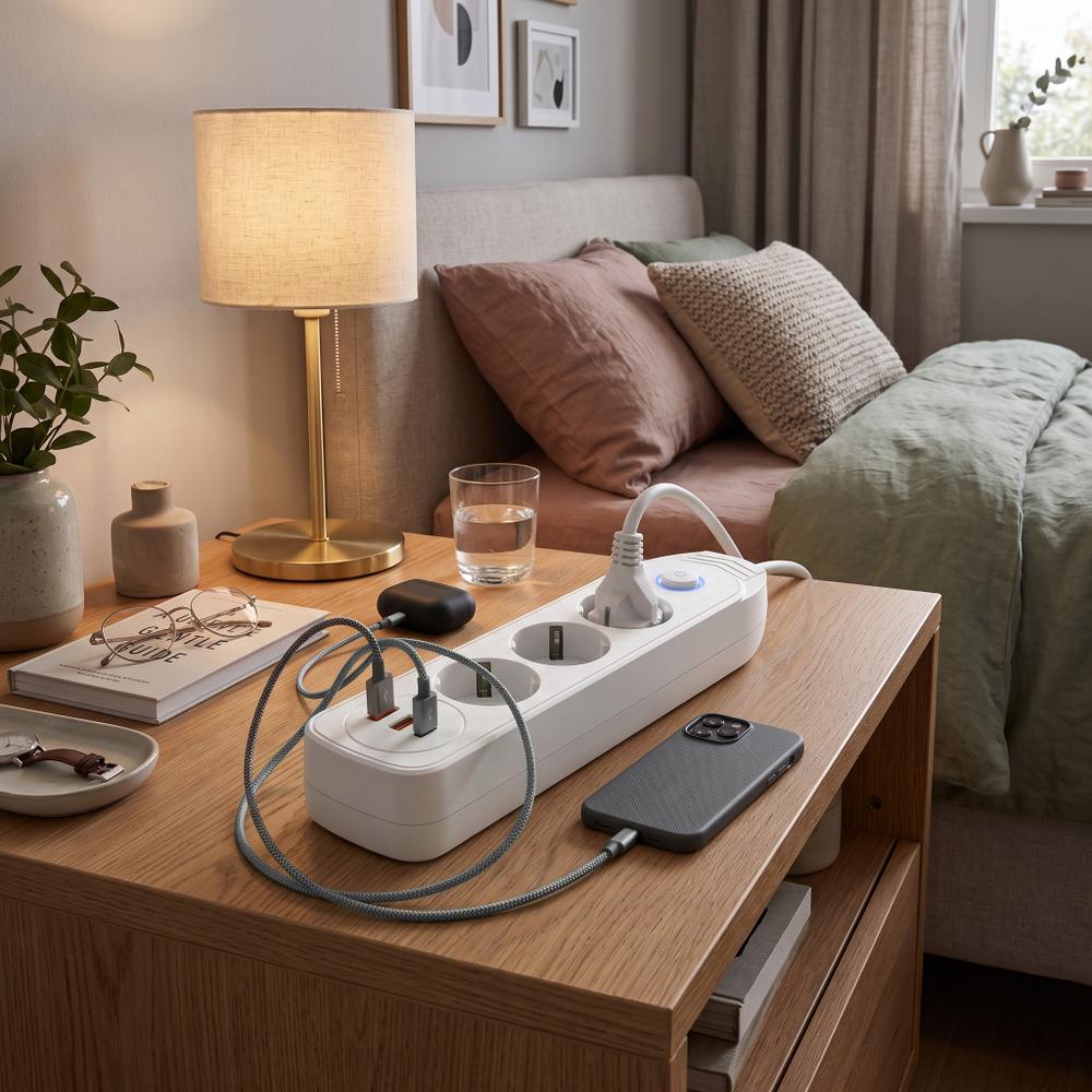 Listwa zasilająca Przedłużacz 3 gniazda + 2x USB-A + USB-C JNH024-3B Biały