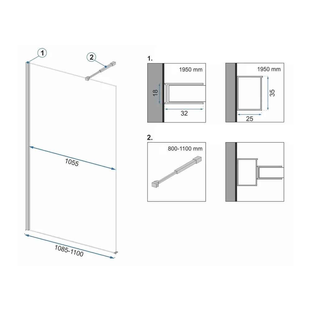 Shower screen Rea Aero Gold Brush N 110 Walk In + EVO