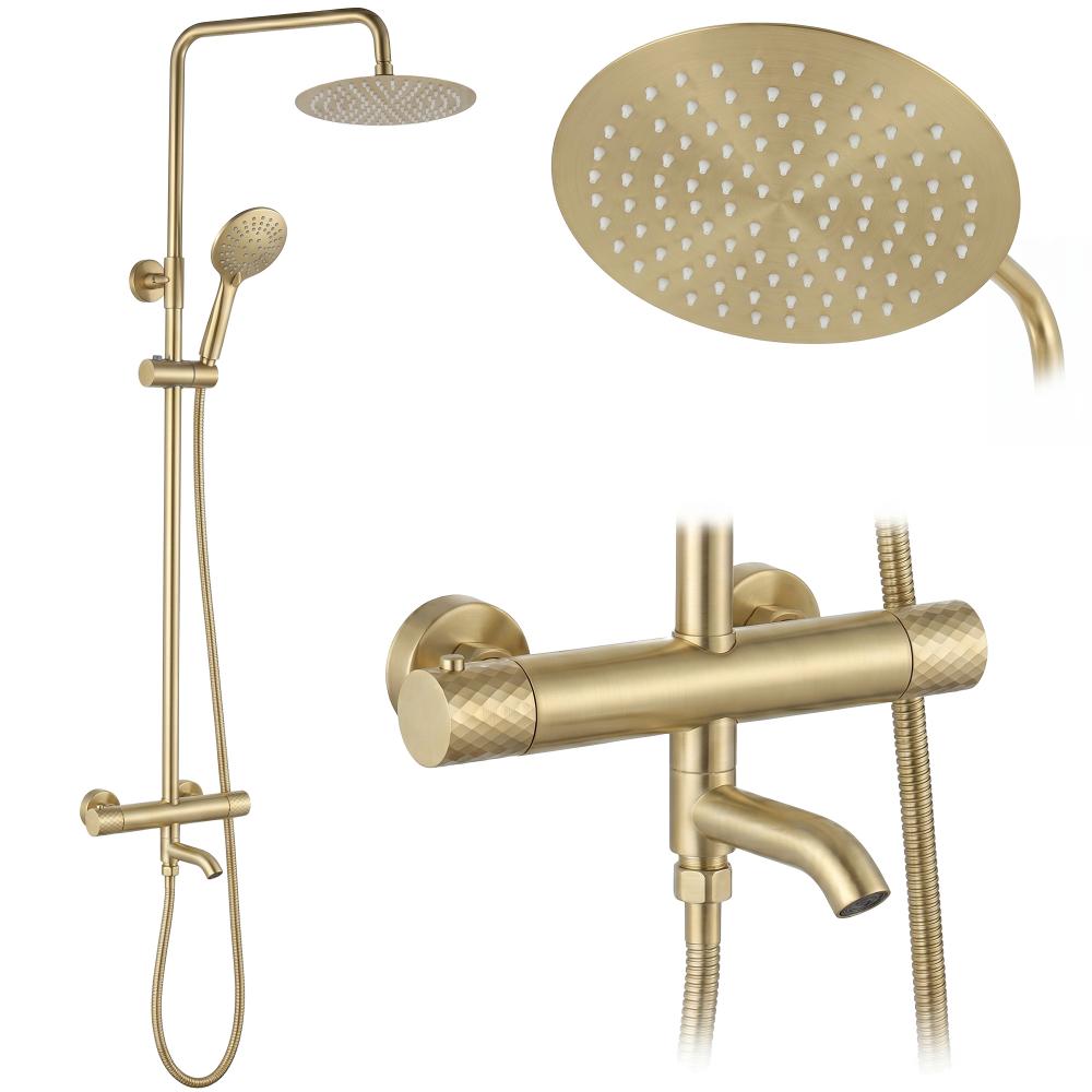 Kit de douche avec thermostat Lungo Diamond Gold Brush