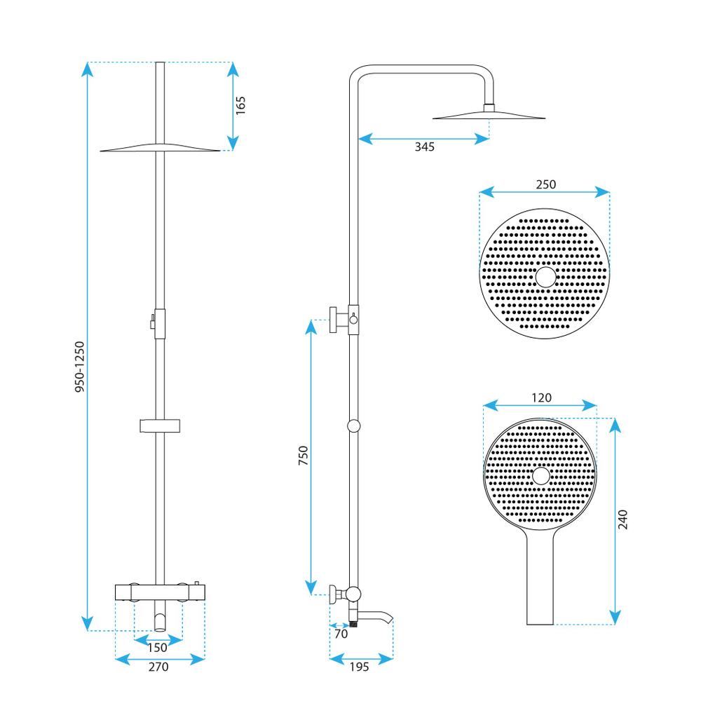 Thermostatic shower system Rea Lungo Diamond Gold Brush