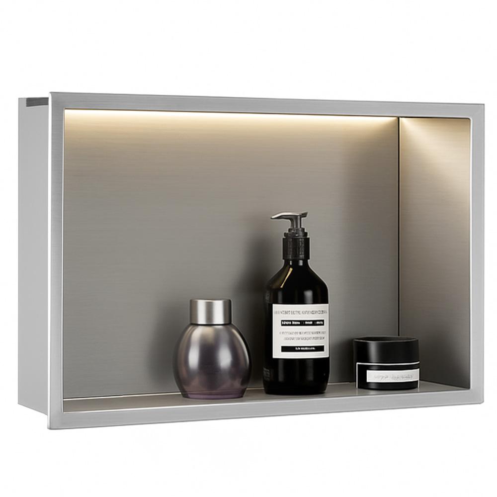 VESTAVNÁ KOUPELNOVÁ POLICE LED 30x45 steel brush