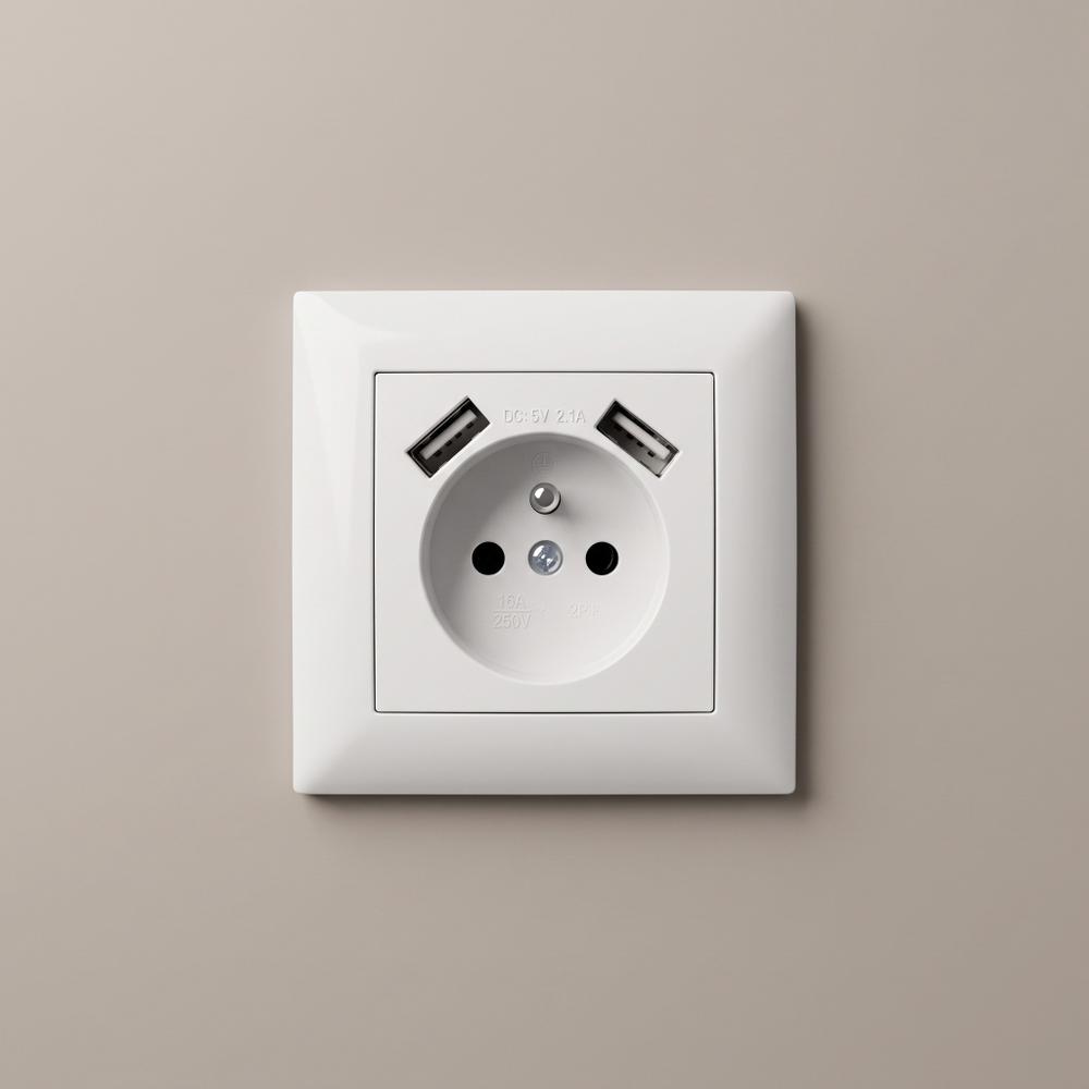 Gniazdo pojedyncze z uziemieniem + 2x USB-A OSTE JNH003-G Białe