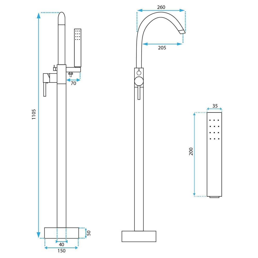 Bateria wannowa podłogowa Rea Lungo miedź szczotkowana