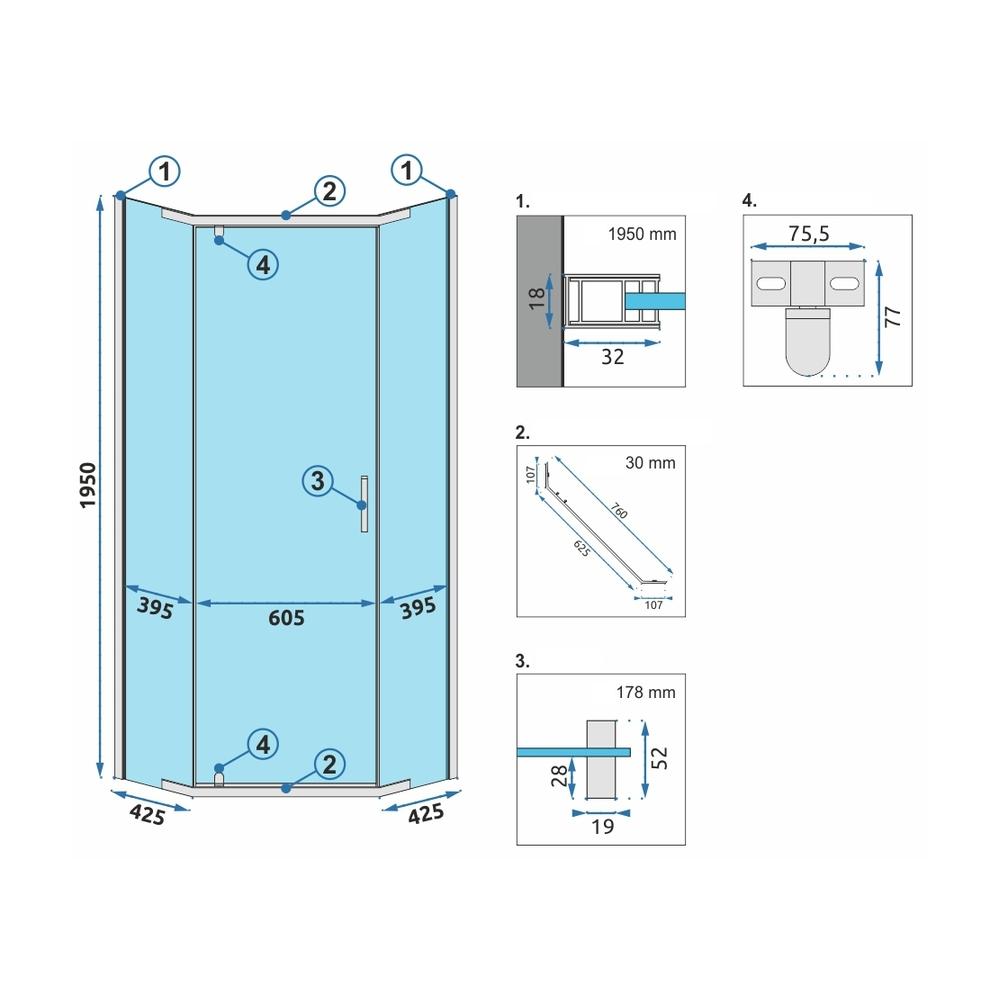 Rea AXIN Chrome 90x90 dušas kabīne