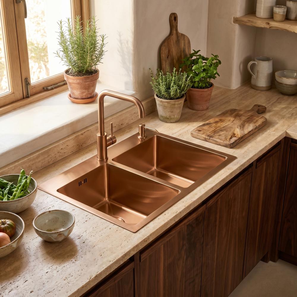 Plieninė kriauklė Toby BRUSH COPPER