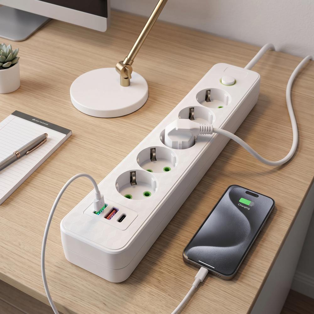 Listwa zasilająca Przedłużacz 5 gniazd + 2x USB-A + USB-C JNH022-5A Biały