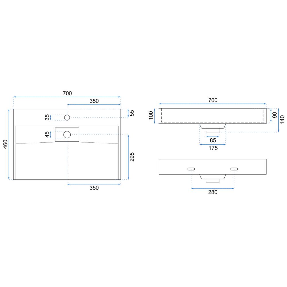 Умывальник конгломератный на столешницу Goya 70cm + стойка
