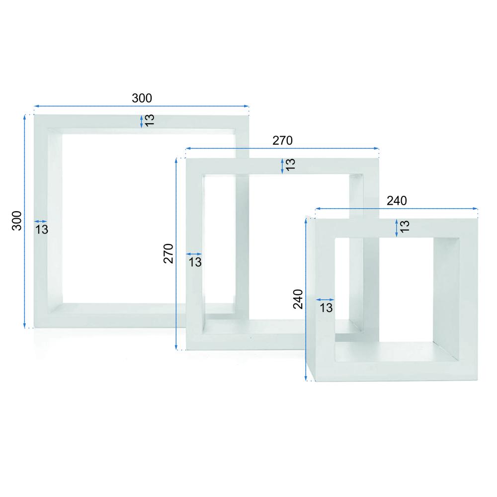 Półka Wisząca Ścienna Komplet 3 sztuk Biała FFT300/270/240