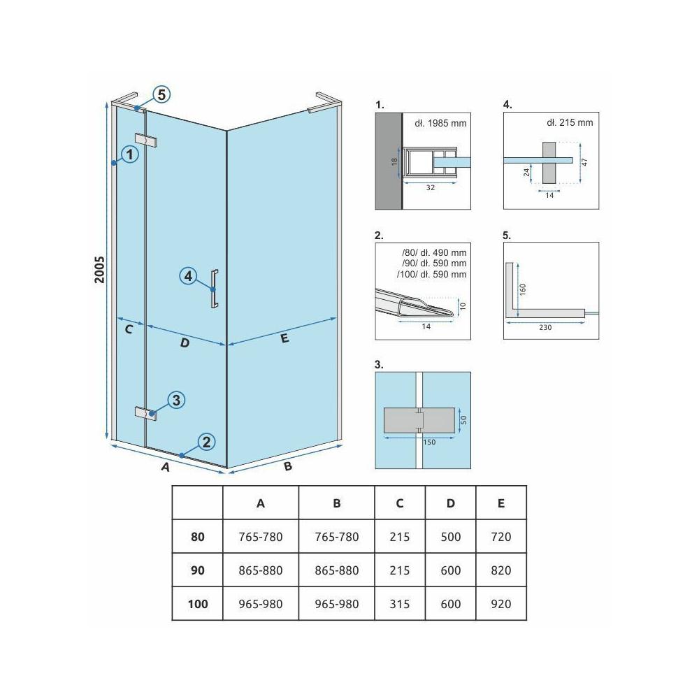 Shower enclosure REA Hugo 80x90 Copper Brush