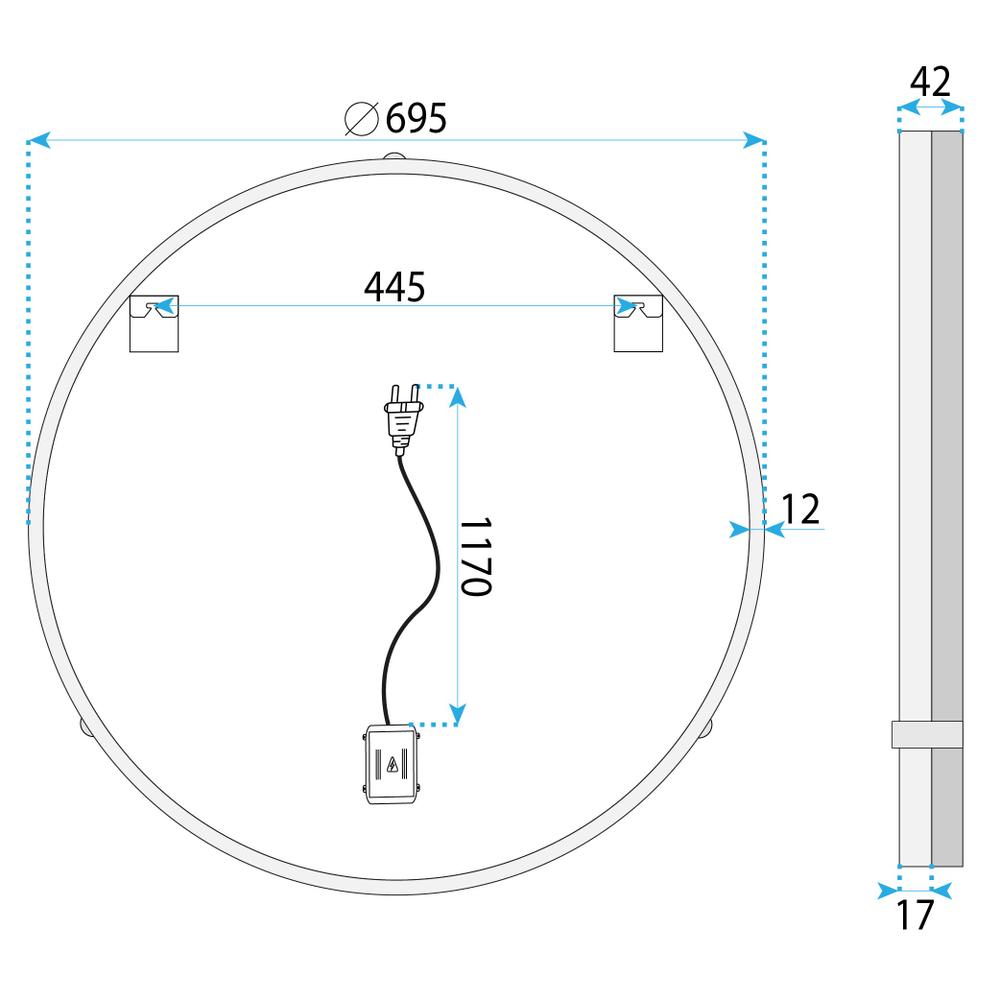 LUSTRO ŚCIENNE LED Z RAMĄ 70cm BL805