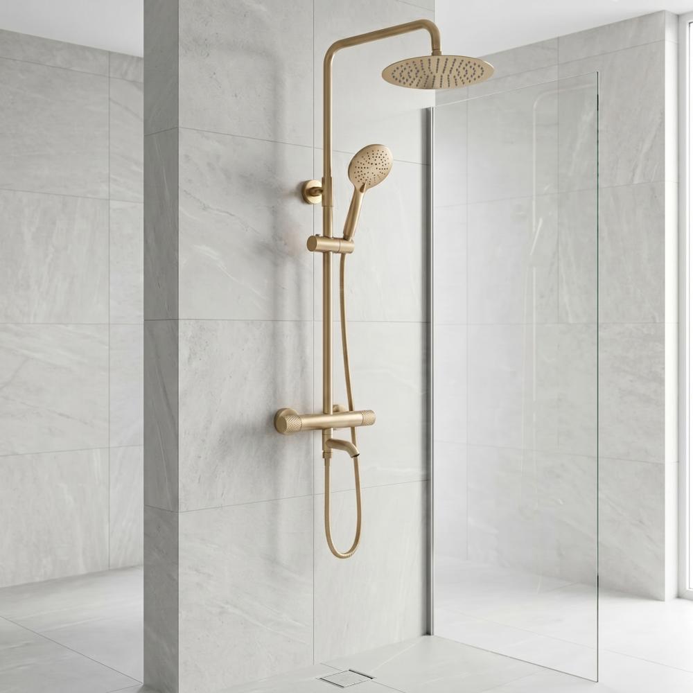 Kit de douche avec thermostat Lungo Diamond Gold Brush