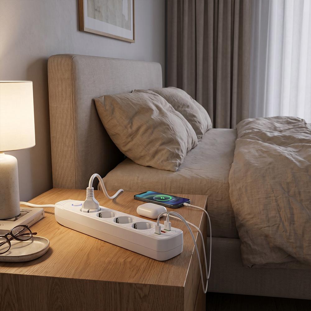 Listwa zasilająca Przedłużacz 4 gniazda + 2x USB-A + USB-C JNH025-4B Biały