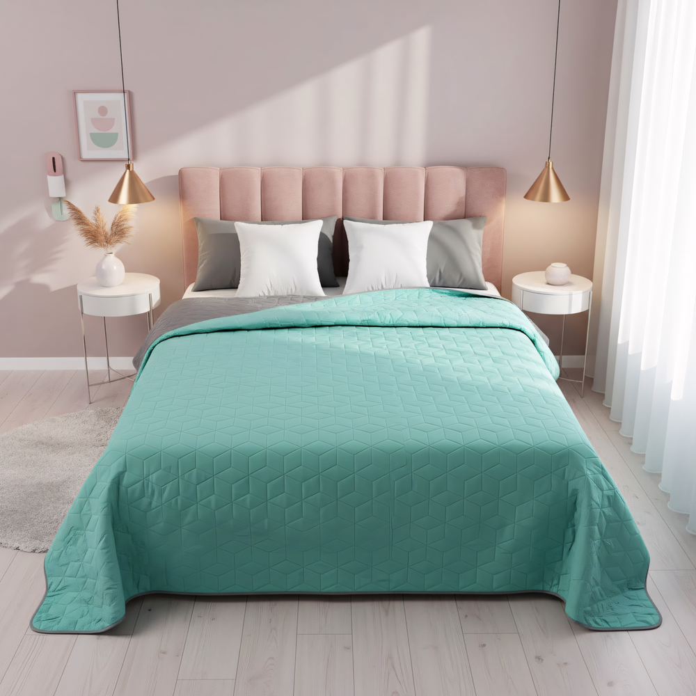 Narzuta dwustronna pikowana Diamante Mint / L.Grey