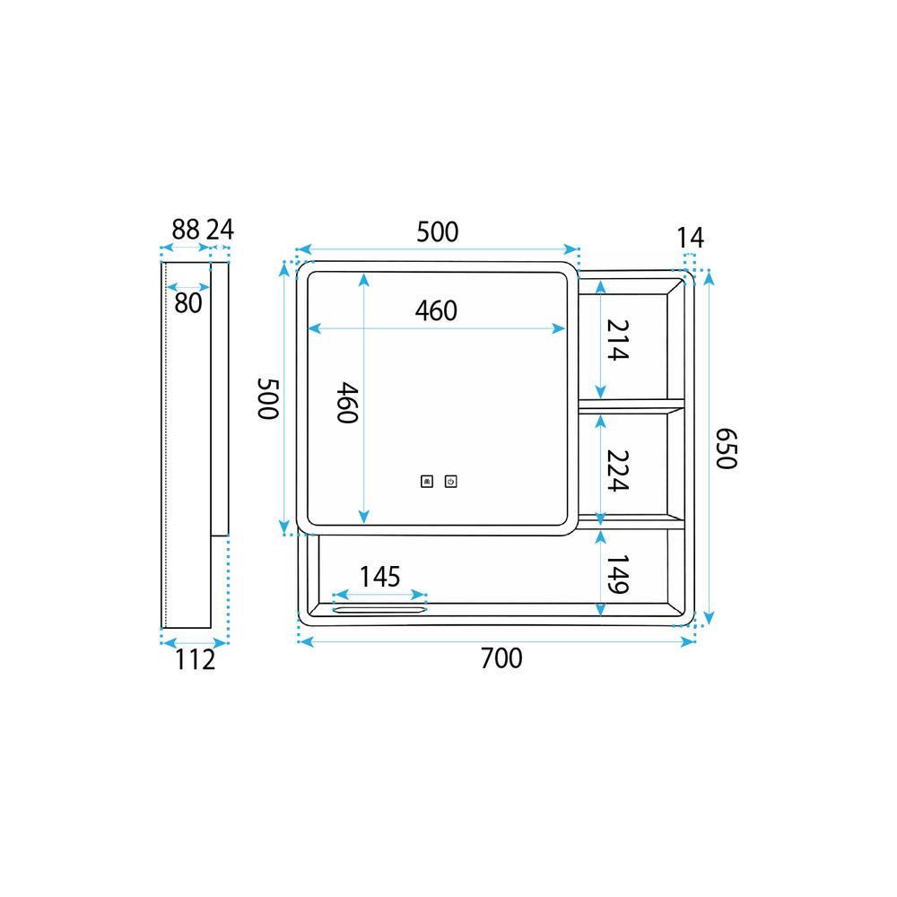 Veidrodinė spintelė su LED apšvietimu M1016-70 70x65
