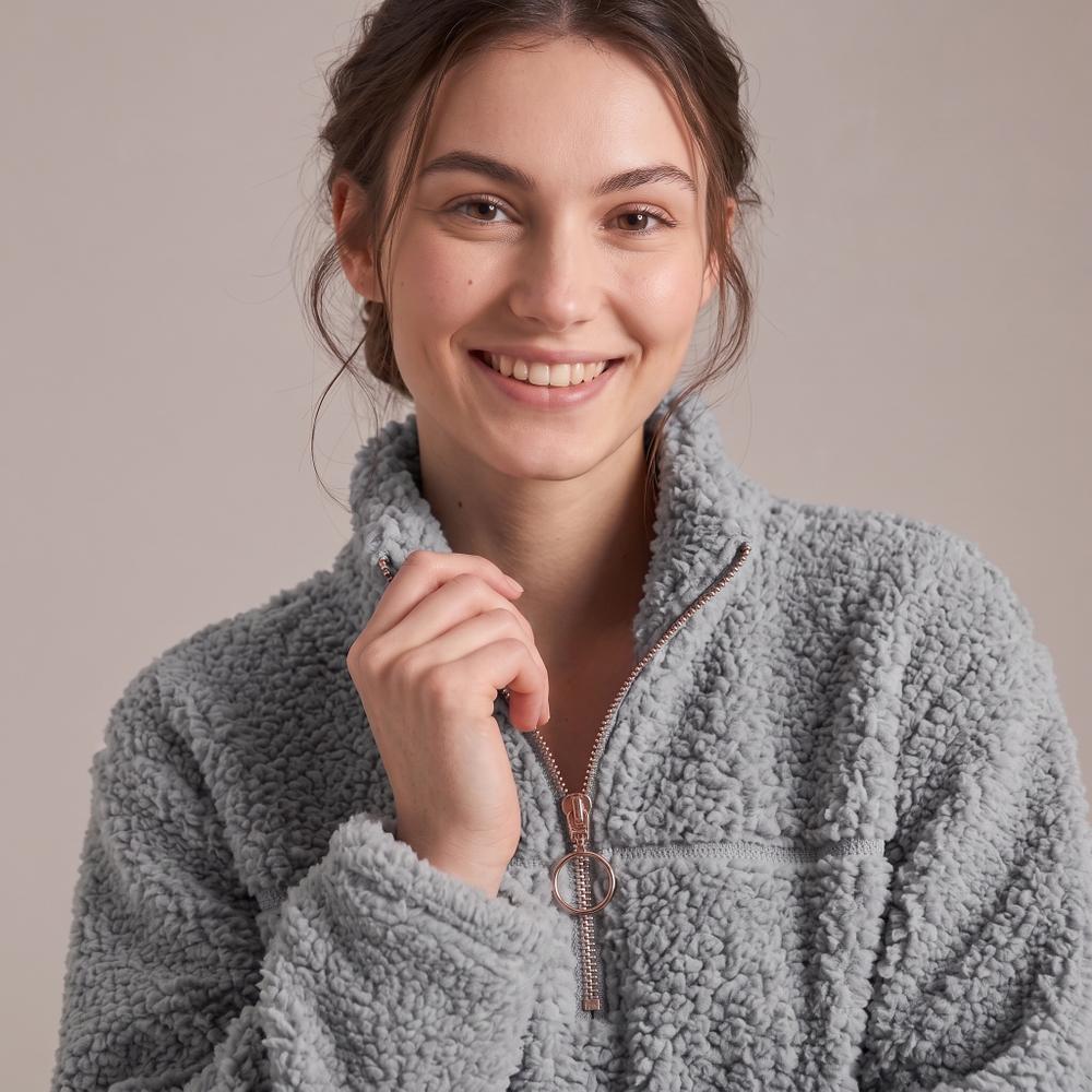 Bluza Damska Sherpa z kołnierzem Light Grey l