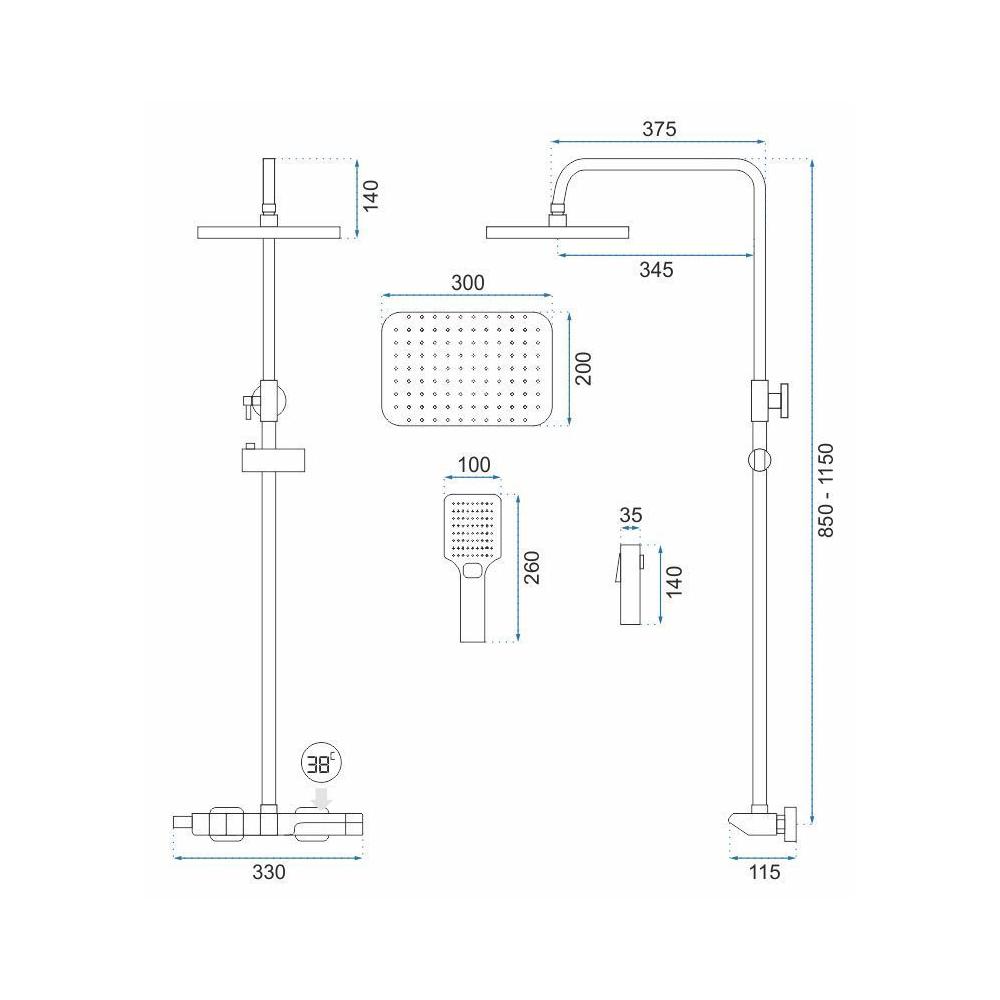 REA ROB dušas komplekts ar zelta termostatu