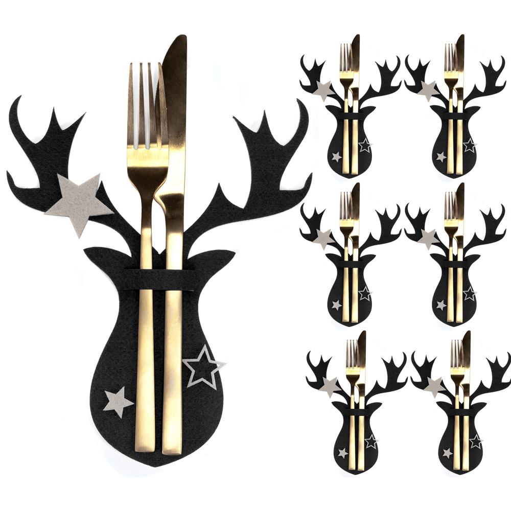 Pokrowiec na sztućce Świąteczny 6 szt Renifer Czarny