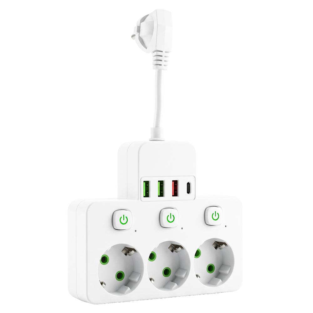 Listwa zasilająca 3 gniazda + 3x USB-A + USB-C JNH018 Biała