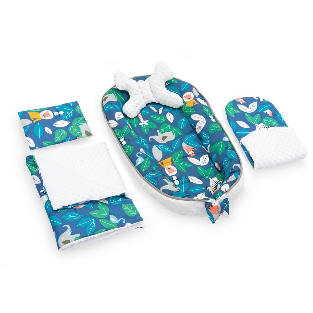 Kokon do wózka, materac, poduszka, kocyk  5w1 Jungle Blue