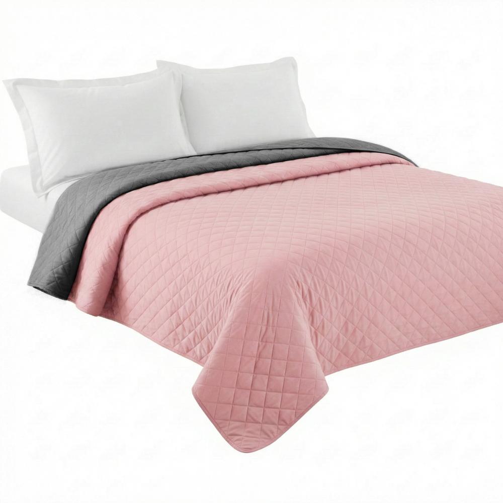 Narzuta dwustronna pikowana Inez  ciemnoszary-różowy