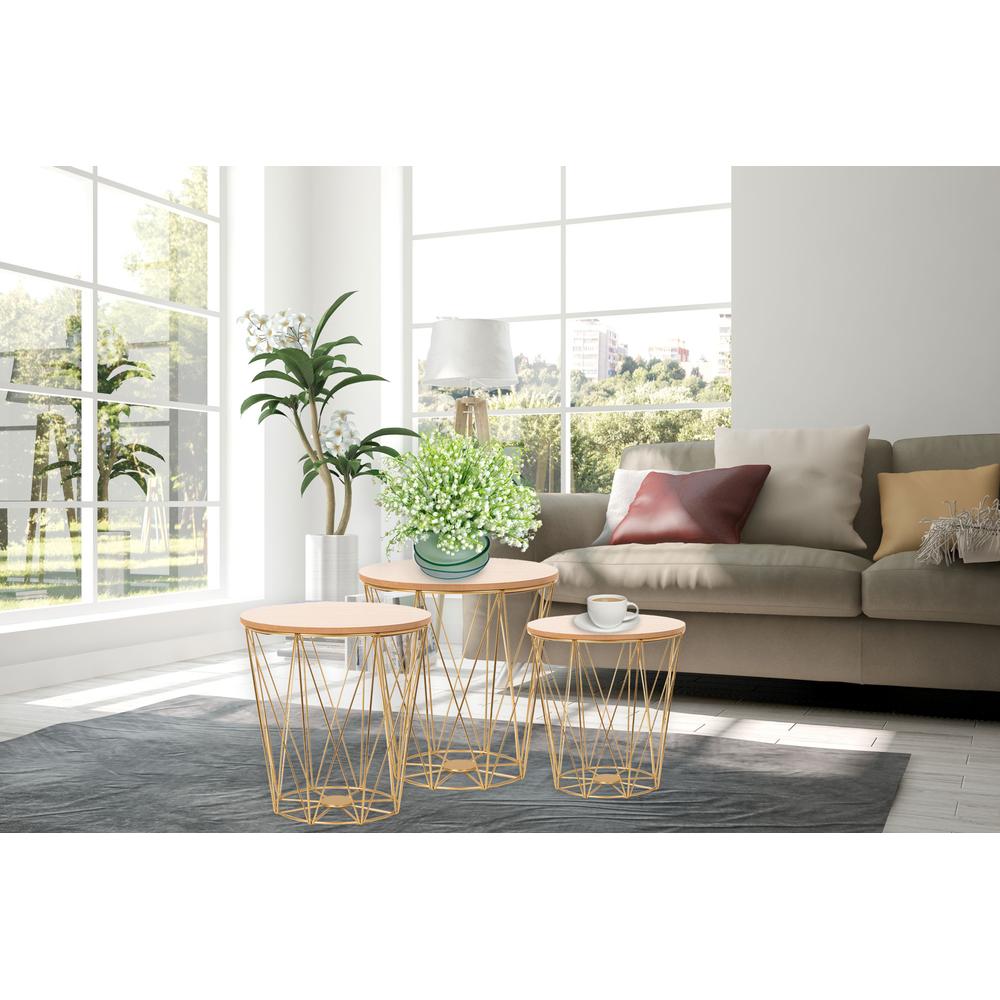 Komplet  trzech stolików drucianych TWINS gold