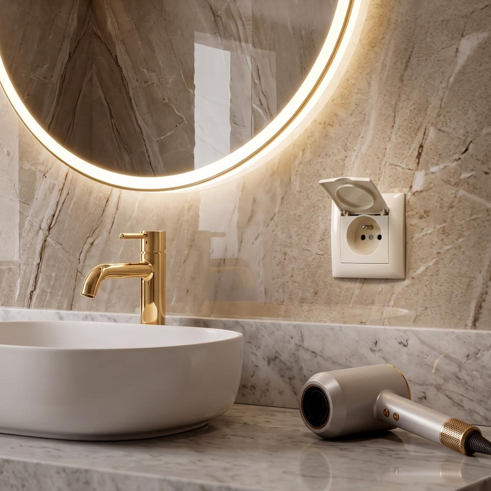 Gniazdo pojedyncze z uziemieniem i klapką OSTE JNH005-G Beżowe