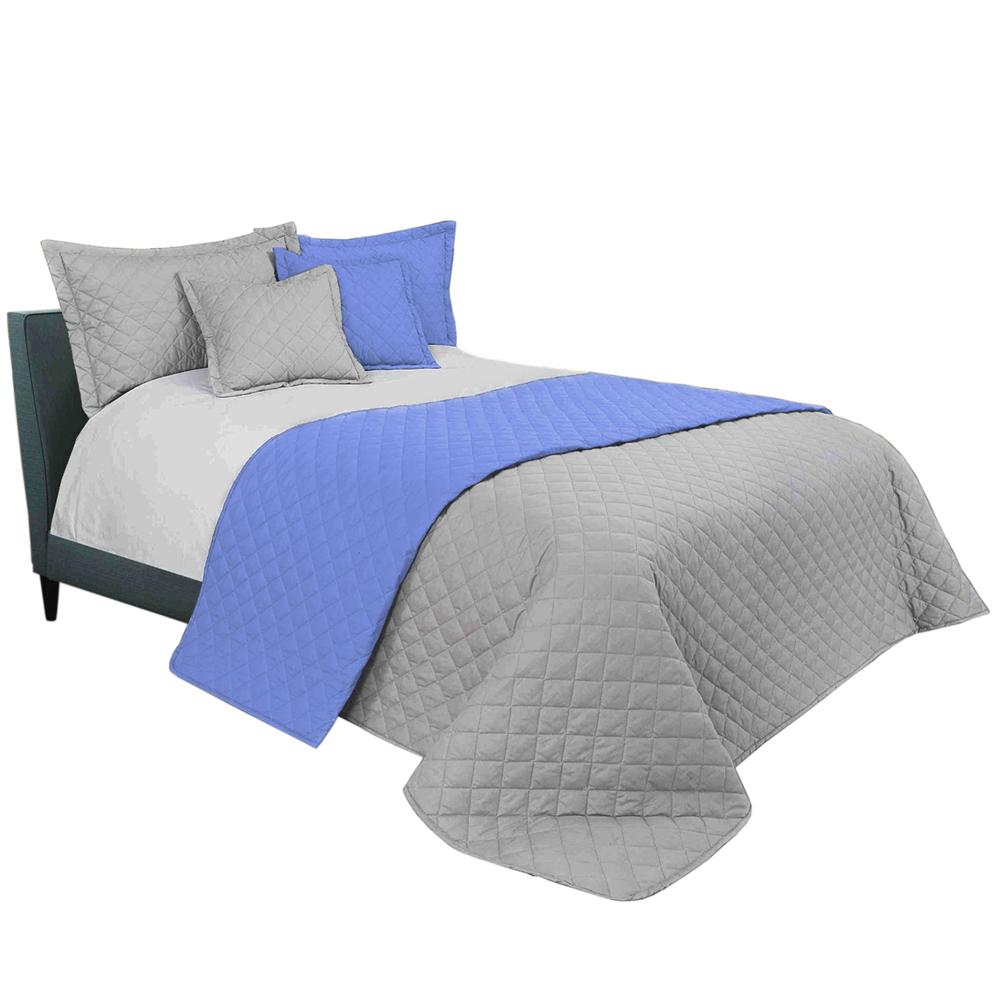 Narzuta dwustronna pikowana Inez  jasnoszary-niebieski