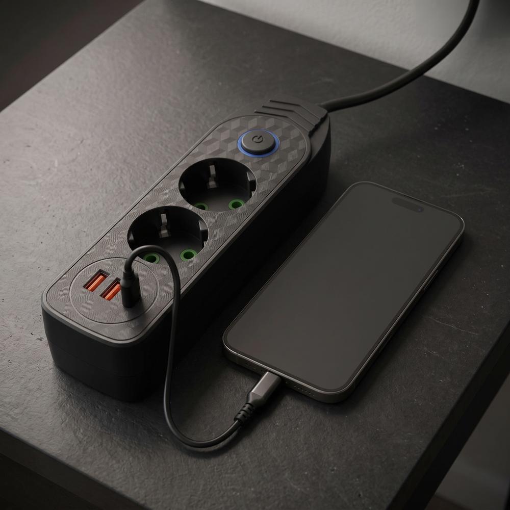 Listwa zasilająca Przedłużacz 2 gniazda + 2x USB-A + USB-C JNH023-2B Czarny