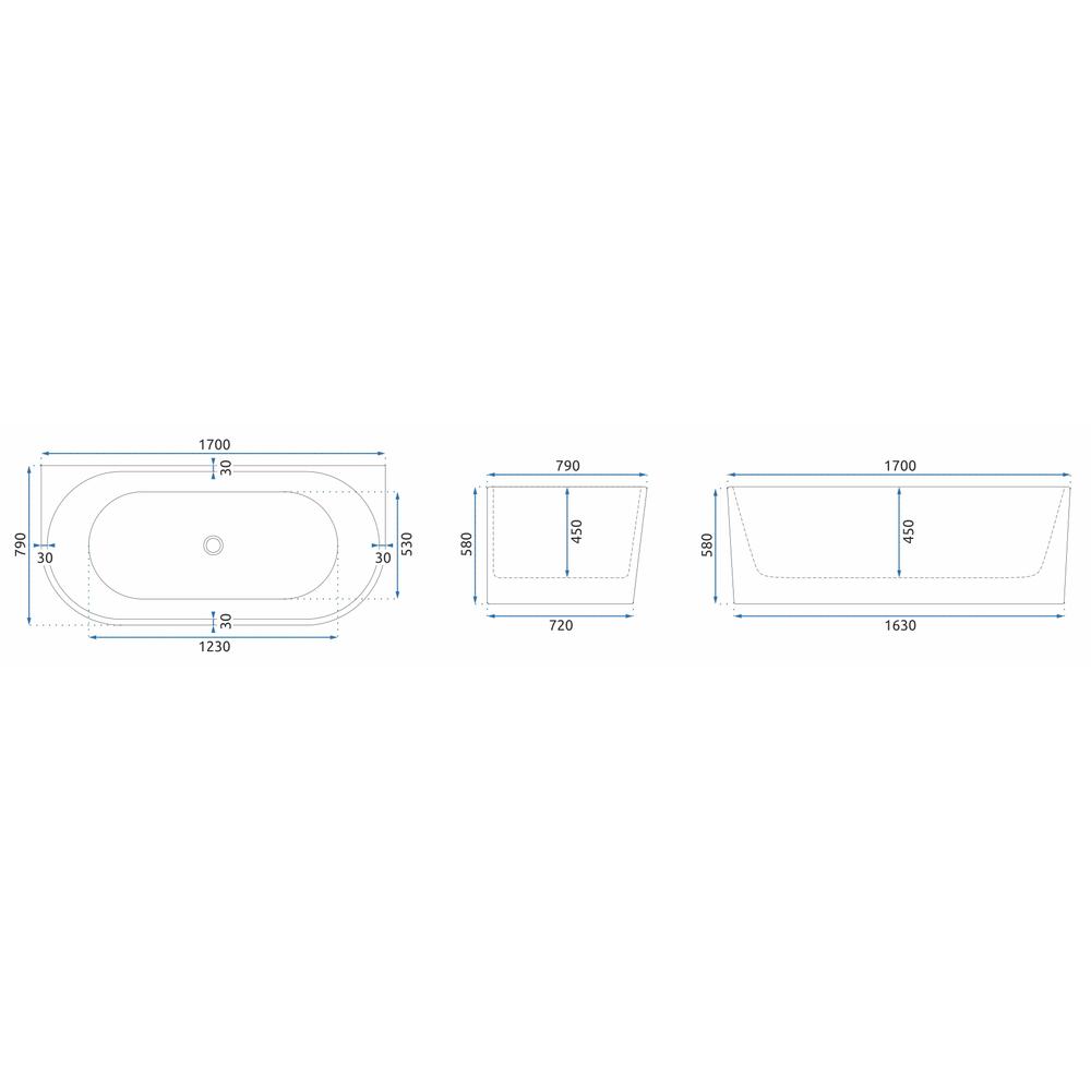 Acryl Wandmontage Wanne VENETA 170 cm