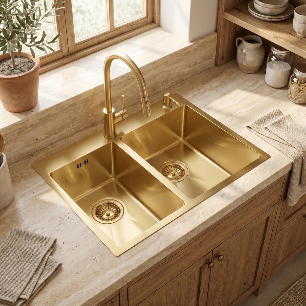 Ocelový dřez Toby BRUSH GOLD