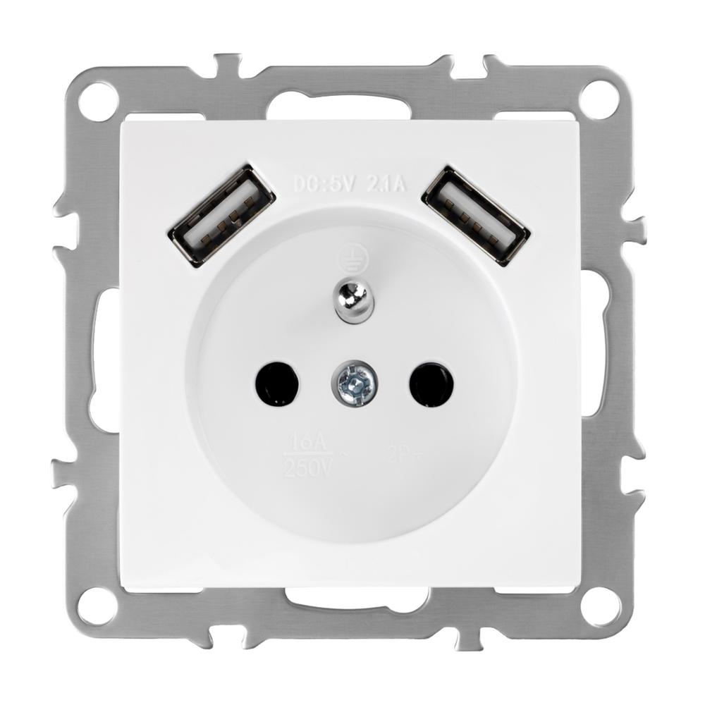 Gniazdo pojedyncze z uziemieniem + 2x USB-A OSTE JNH003-G Białe