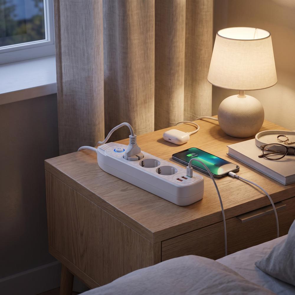 Listwa zasilająca Przedłużacz 3 gniazda + 2x USB-A + USB-C JNH024-3B Biały