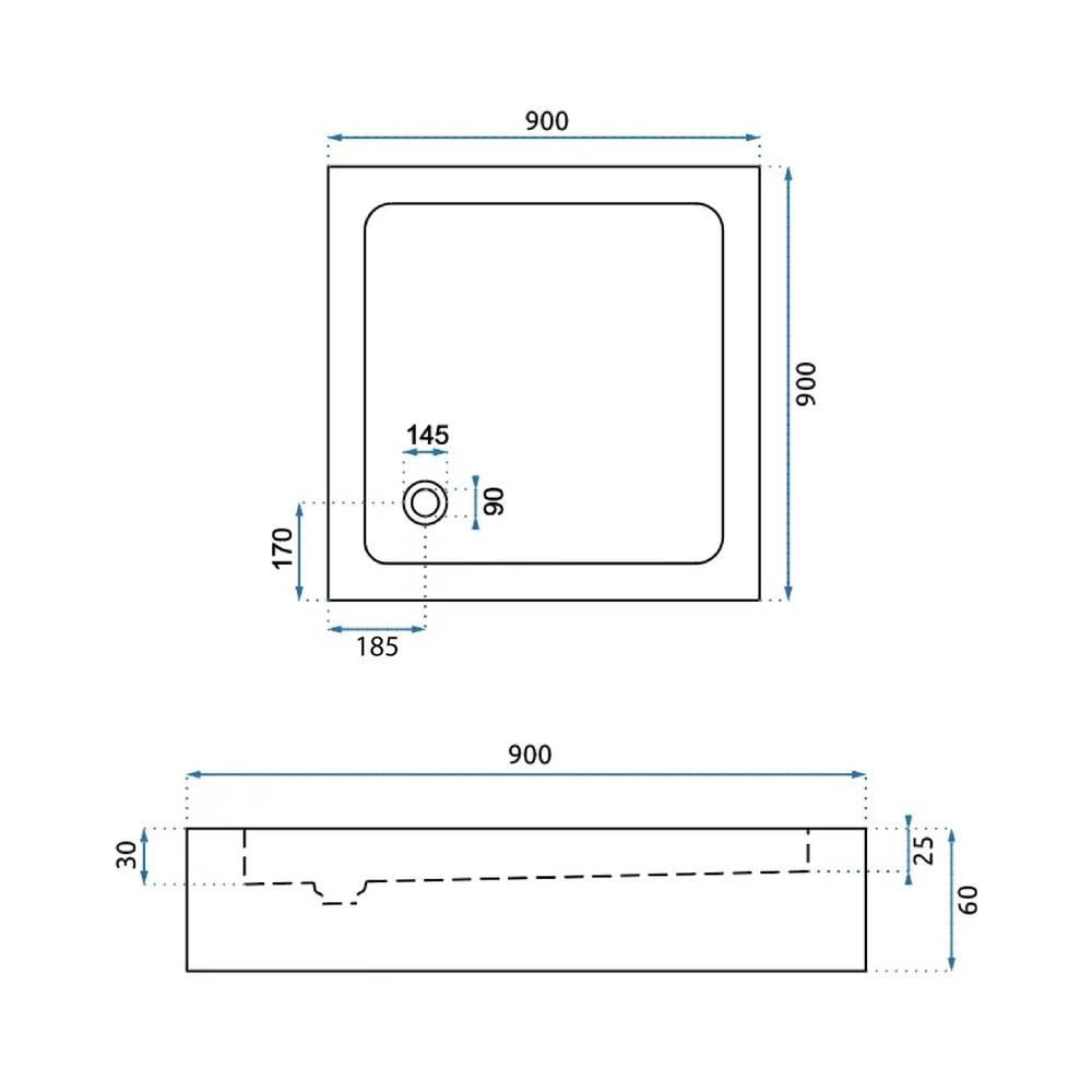 Dušo akrilo padėklas Rea Savoy Juoda 90x90